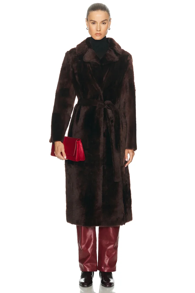 Long Belted Reversible Shearling Coat