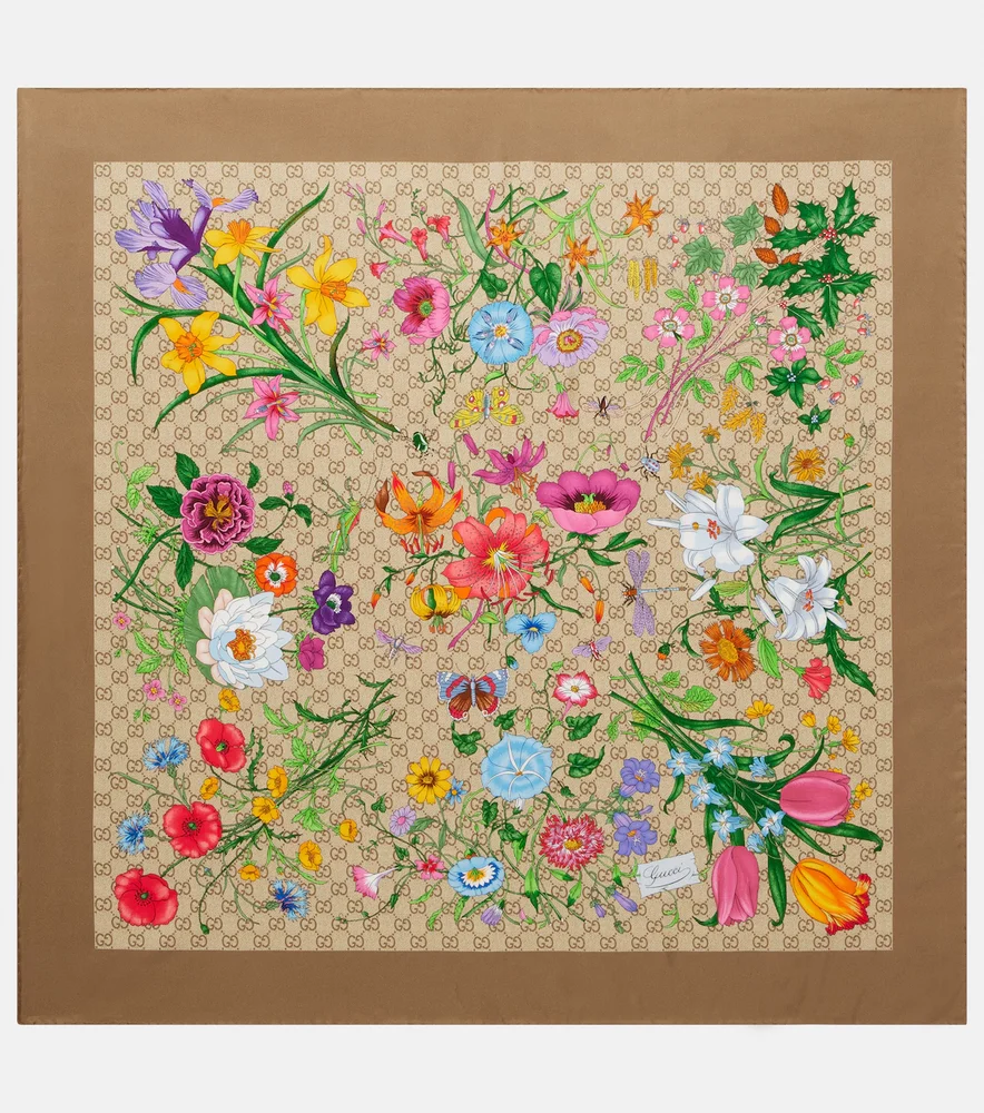 GG Gucci Flora silk twill scarf