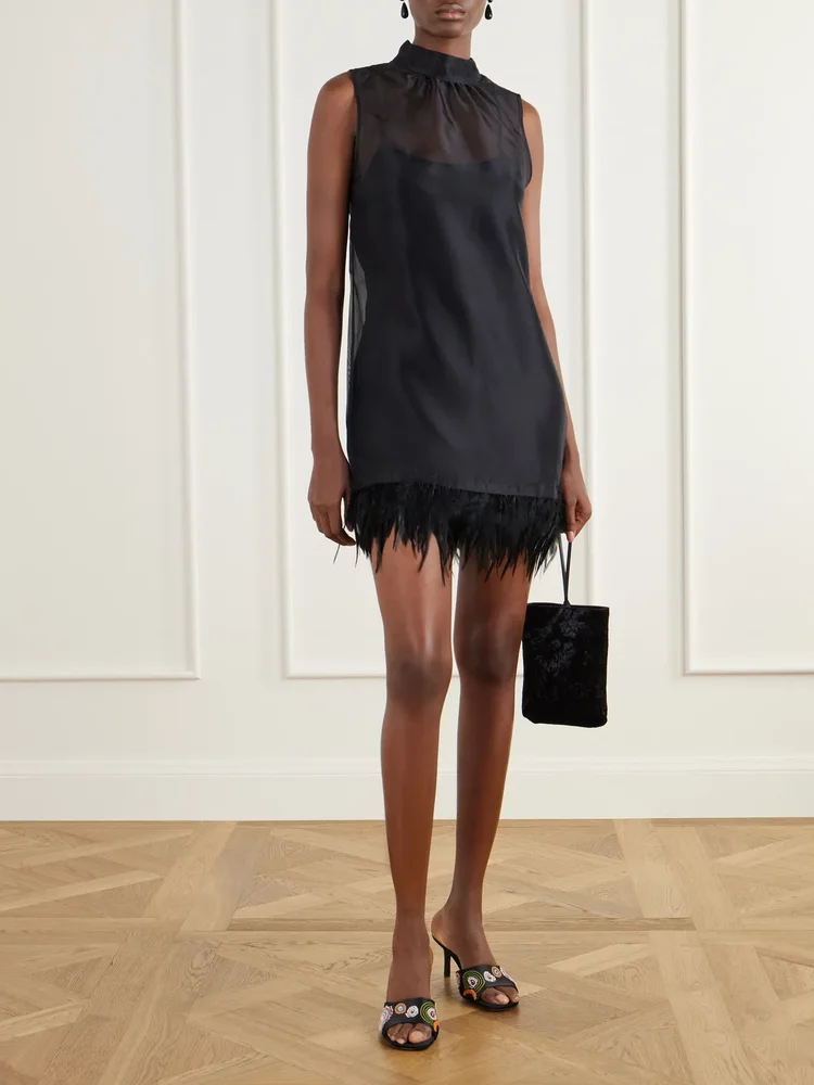 Albee feather-trimmed silk mini dress