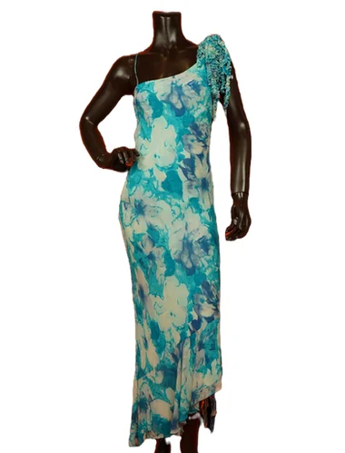 Lille Rubin Silk Beaded Waterfall Blue Dress