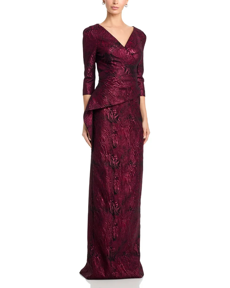 Metallic Jacquard Peplum Gown