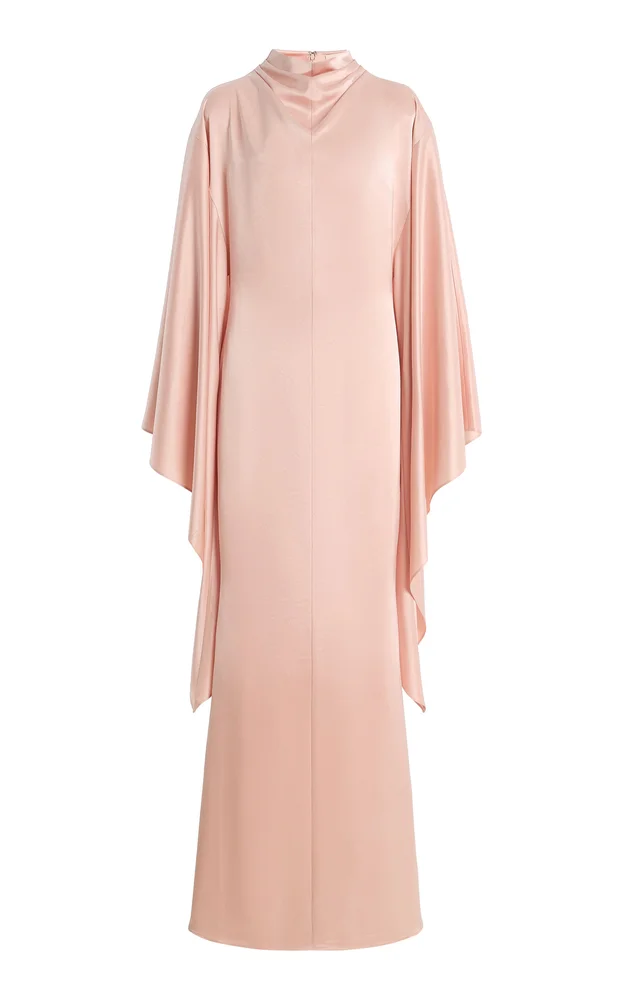 Exclusive Dedalo Satin Cape-Sleeve Maxi Dress