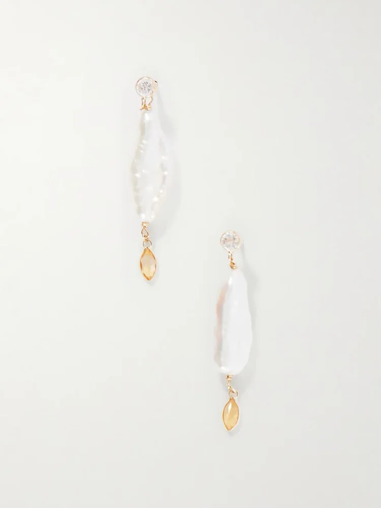 Marisol 14-karat gold, citrine, sapphire and pearl earrings