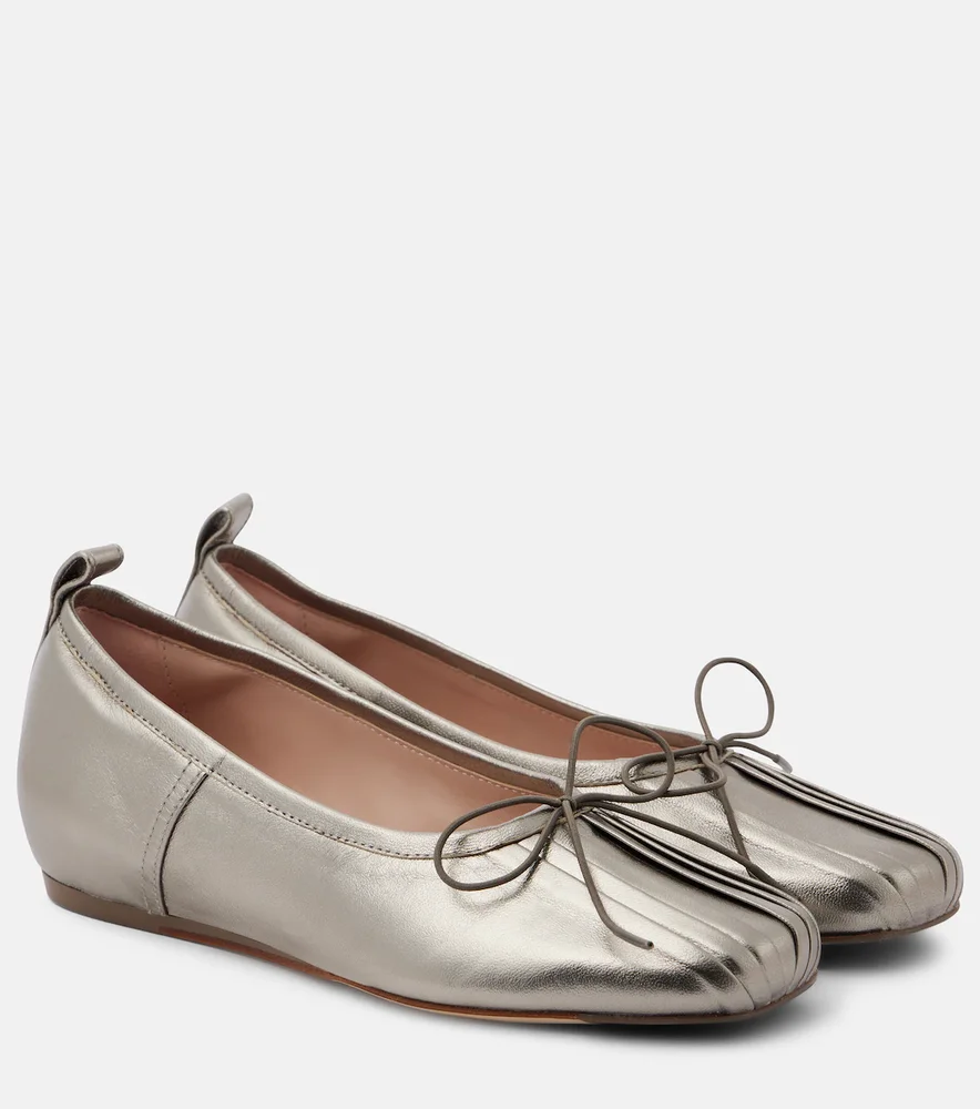 Classic pleated metallic leather ballet flats