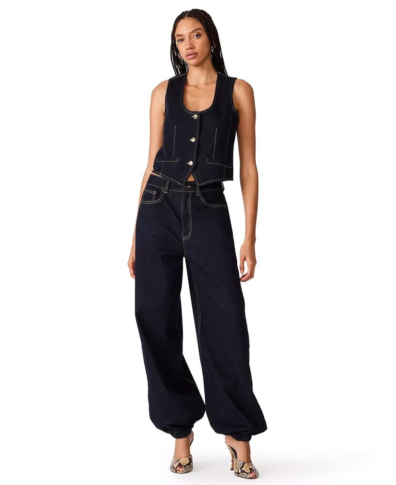 Fontana Denim Scoop-Neck Cropped Vest and The Soho Mid-Rise Wide-Leg Jeans