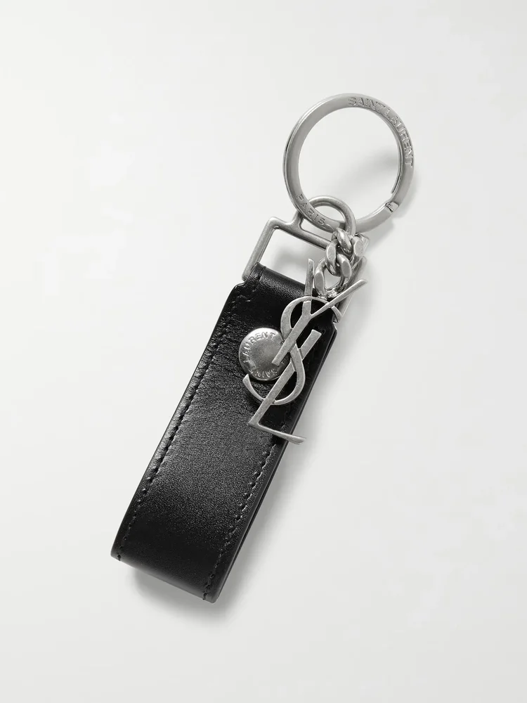 Leather and Burnished Silver-Tone Key Fob