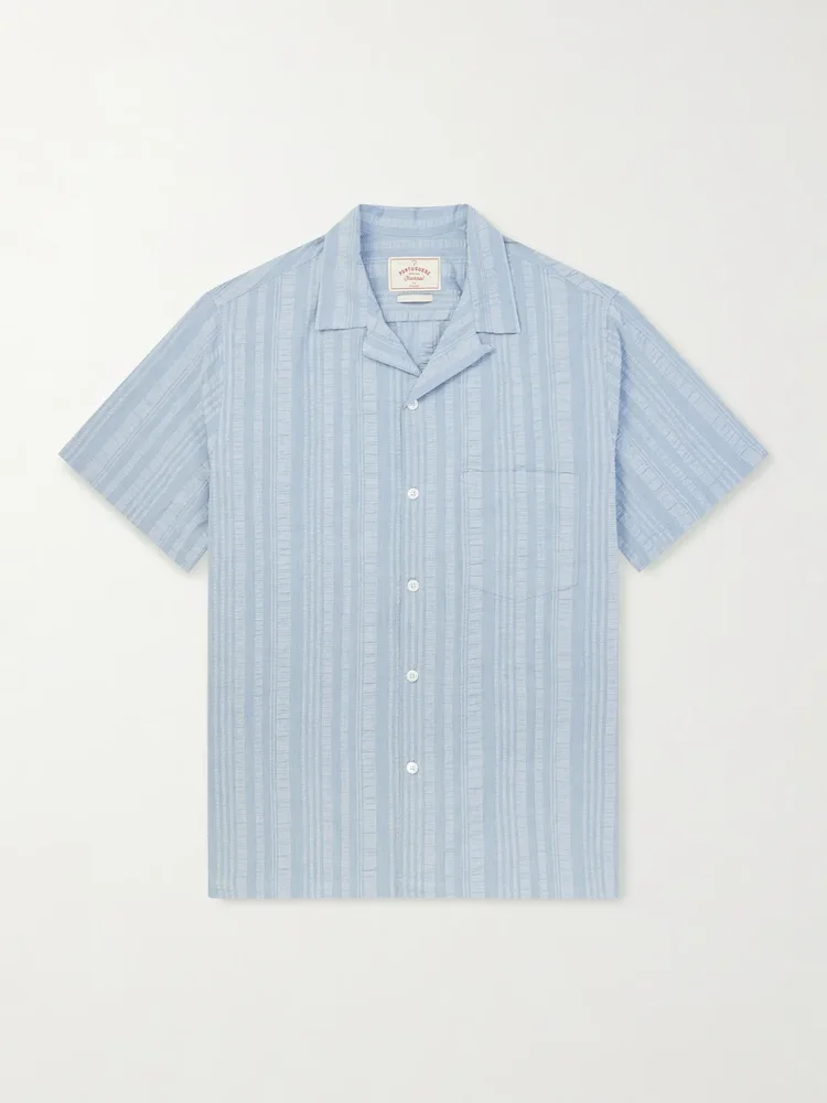 Prana Camp-Collar Striped Cotton Shirt