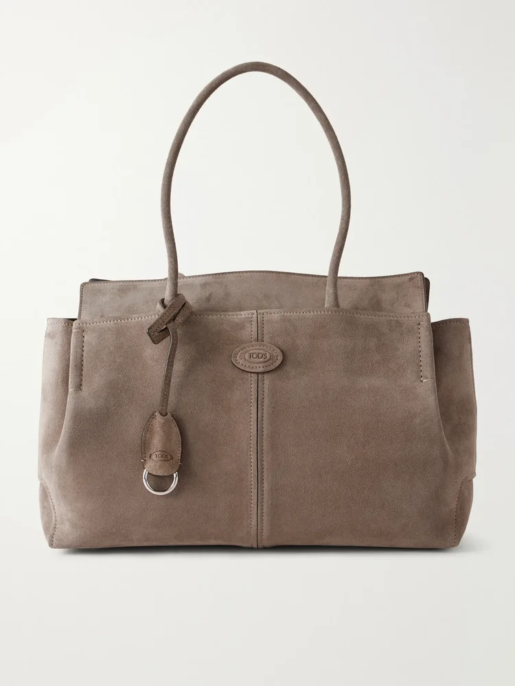 Logo-embossed suede tote