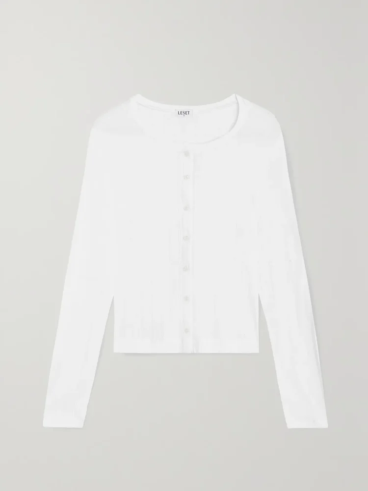 pointelle knit cotton jersey cardigan