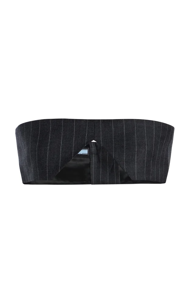 Strapless Pinstriped Wool Cropped Top