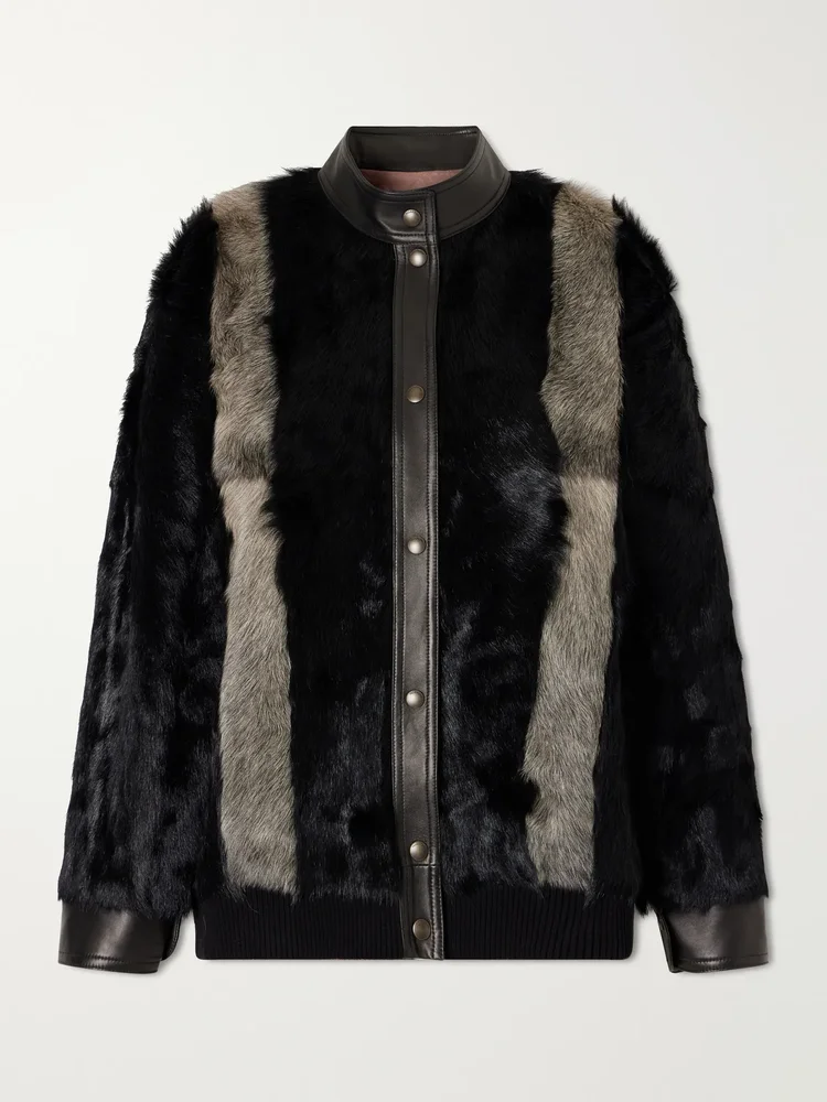 leather trimmed shearling jacket