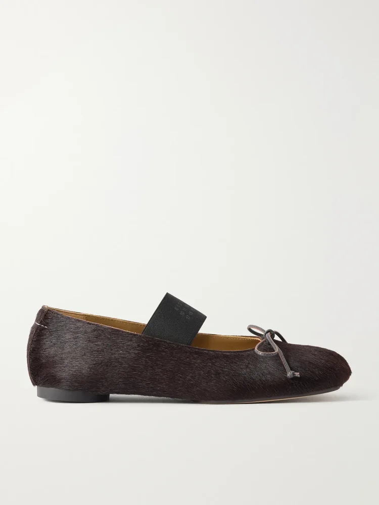Bow-detailed calf hair ballet flats