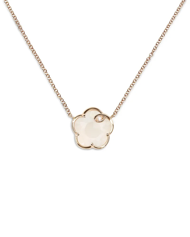 18K Rose Gold Petit Joli Pearl of the Moon Gem & Diamond Flower Pendant Necklace, 15.75"