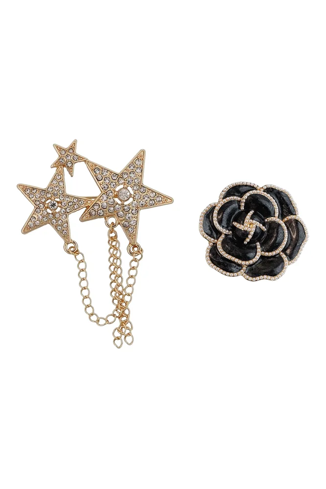 Set of 2 Star and Flower Brooches