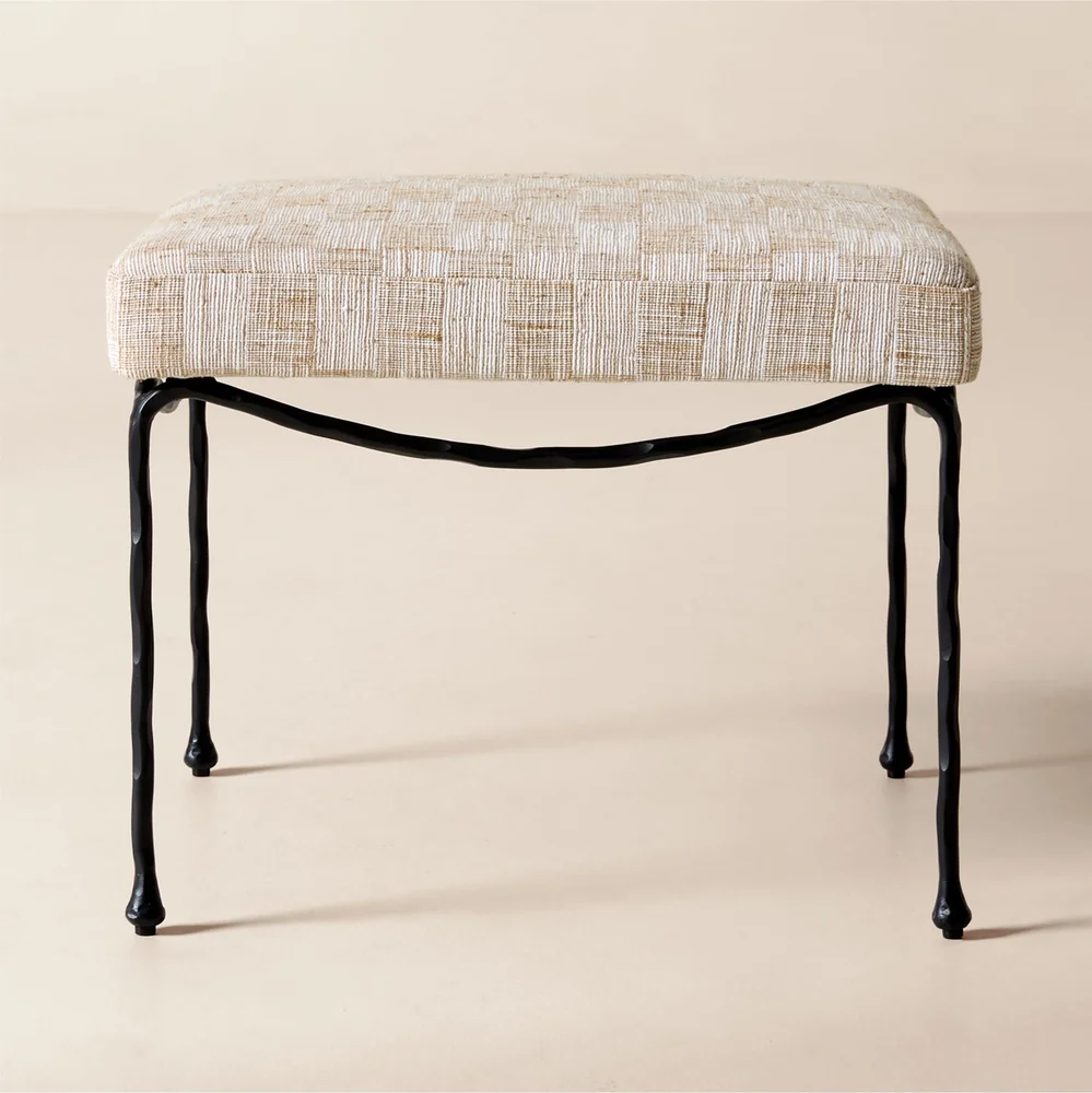 Journey White and Light Brown Upholstered Stool