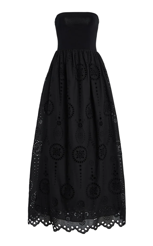 Knit and Broderie Anglaise Cotton Midi Dress