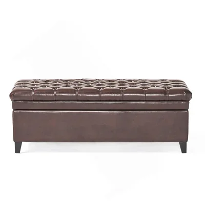 Cancia Faux Leather Button-Tufted Storage Ottoman Bench