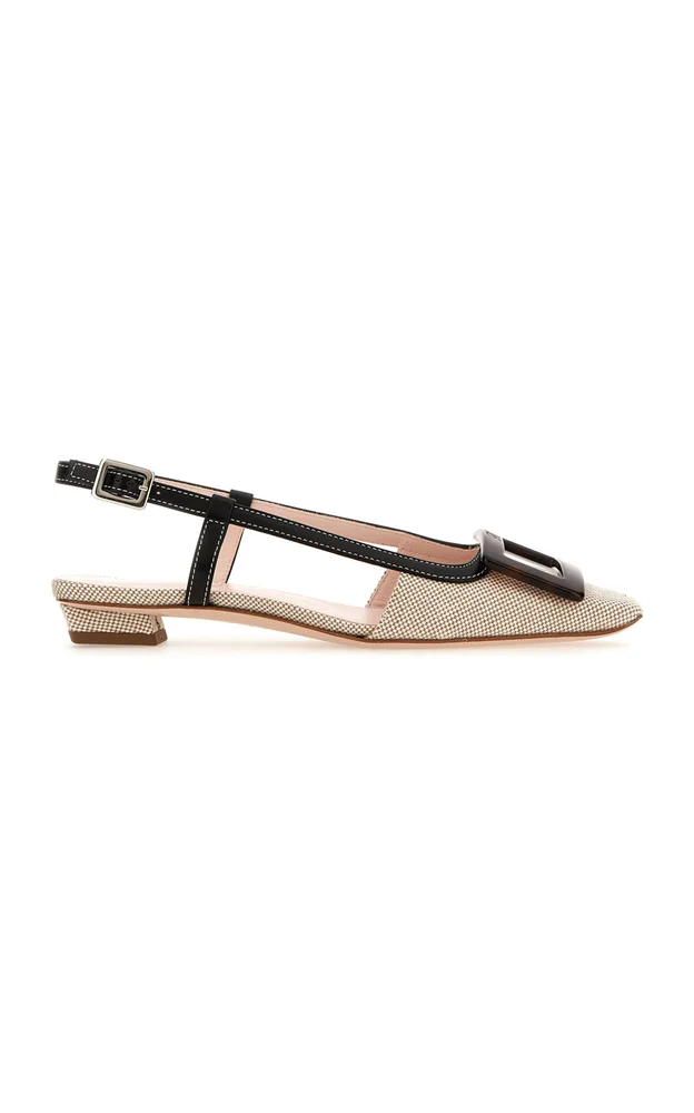 Belle Vivier Leather-Trim Slingback Pumps