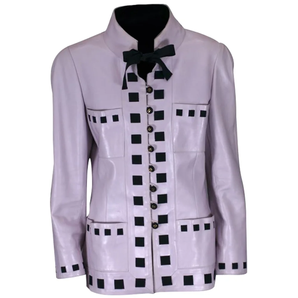 Chanel Pale Lilac Pink Leather and Grosgrain Jacket