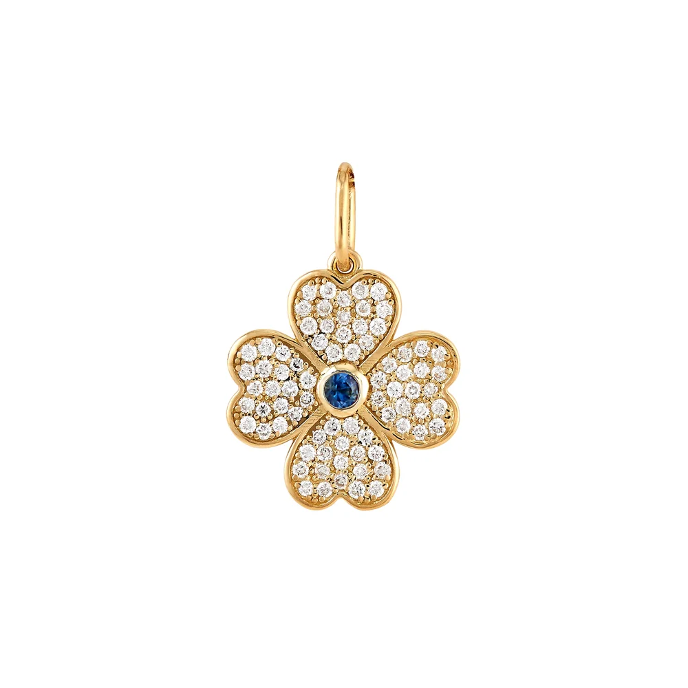 Mini Diamond Heart Clover Charm - Sapphire