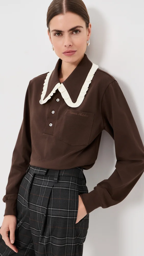 Frank Ruffle Collar Long Sleeve Polo