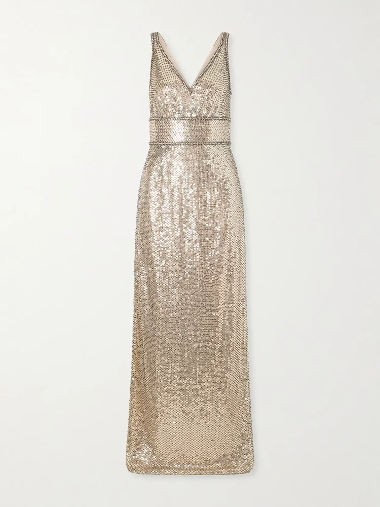 odina crystal embellished sequin tulle gown
