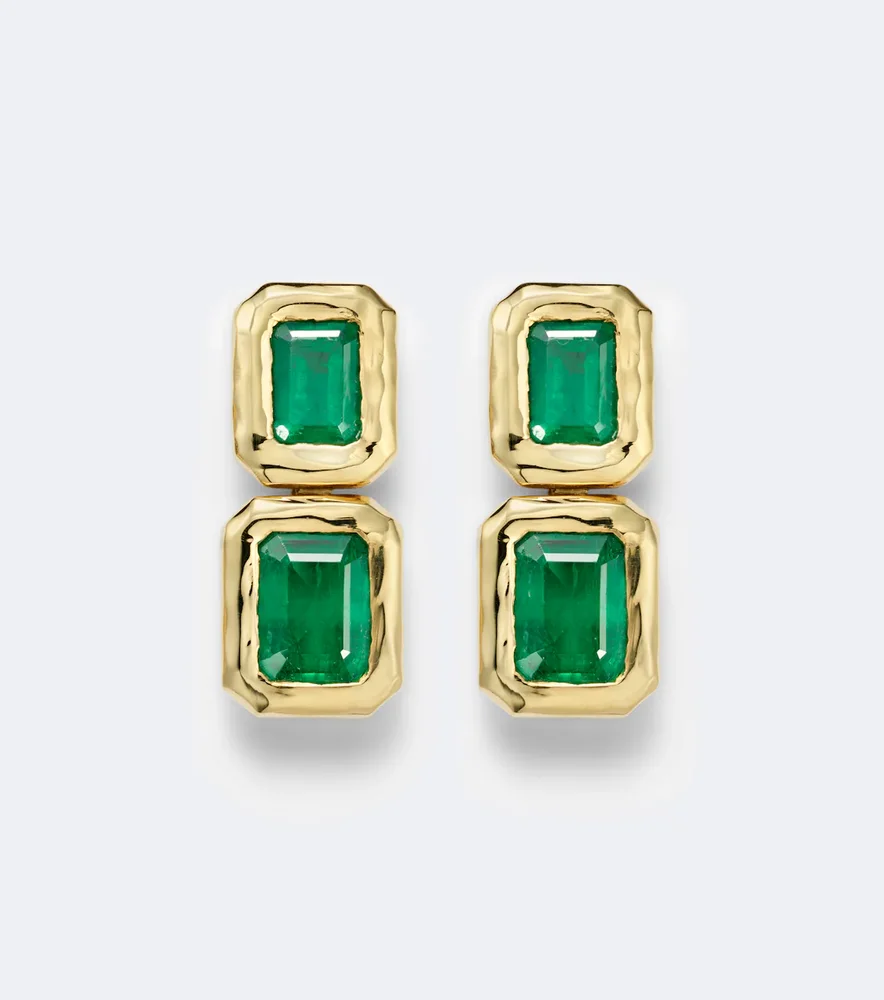 Nesting Gem 18kt gold drop earrings with emeralds