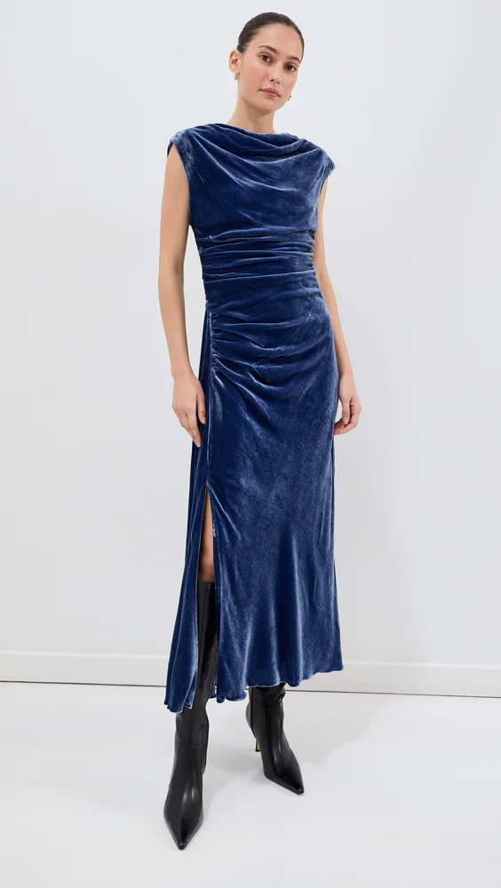 Burke Draped Velvet Midi Dress