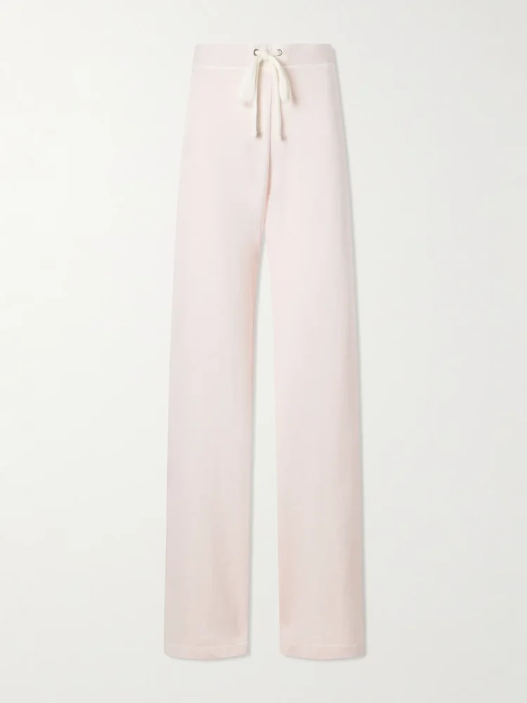 Cotton-terry wide-leg track pants