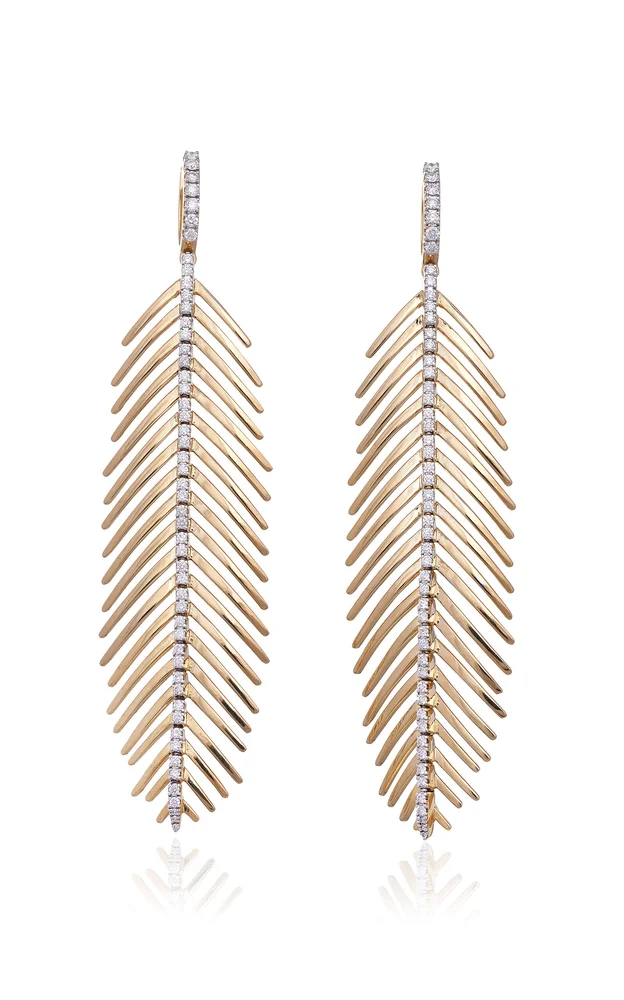 Feathers That Move 18K Yellow Gold Diamond Earrings
