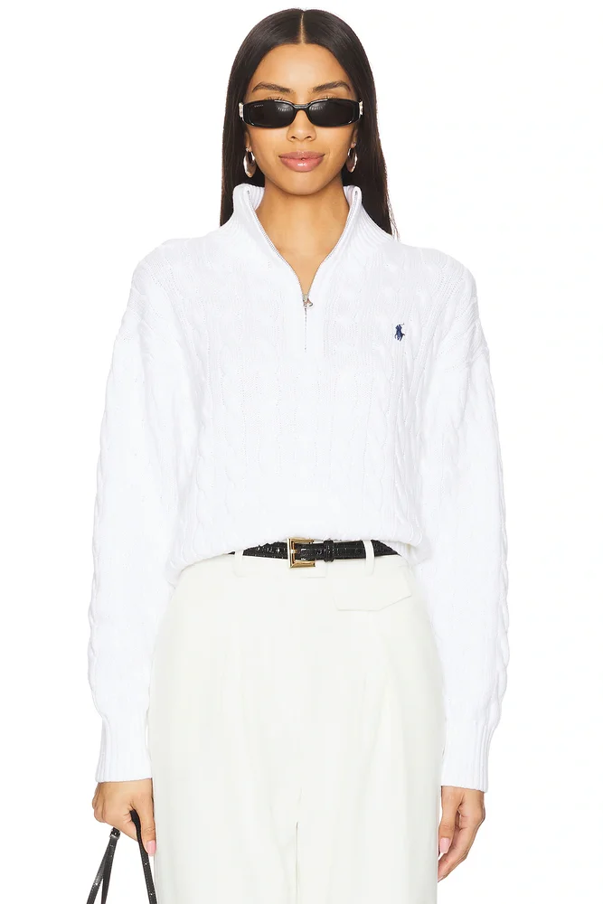 Cable-knit Cotton Quarter-zip Sweater