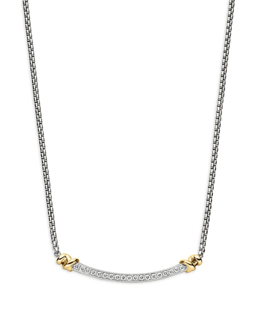 Sterling Silver Petite Helena Station Necklace with 18K Yellow Gold & Diamonds, 17"