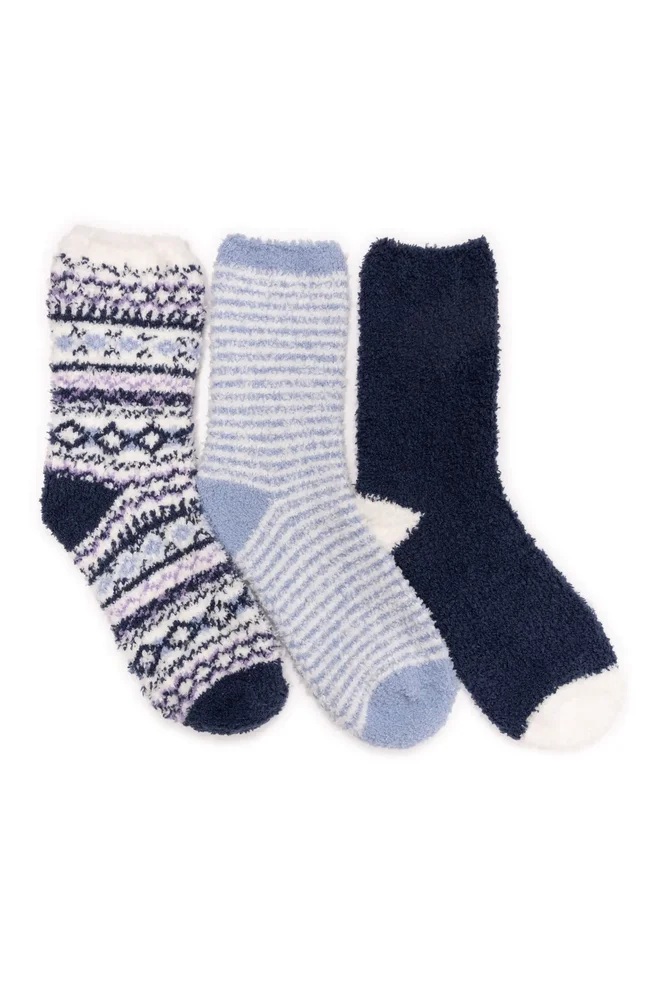 Women's 3-Pair Pack Crew Cozy Socks, Navy/Purple