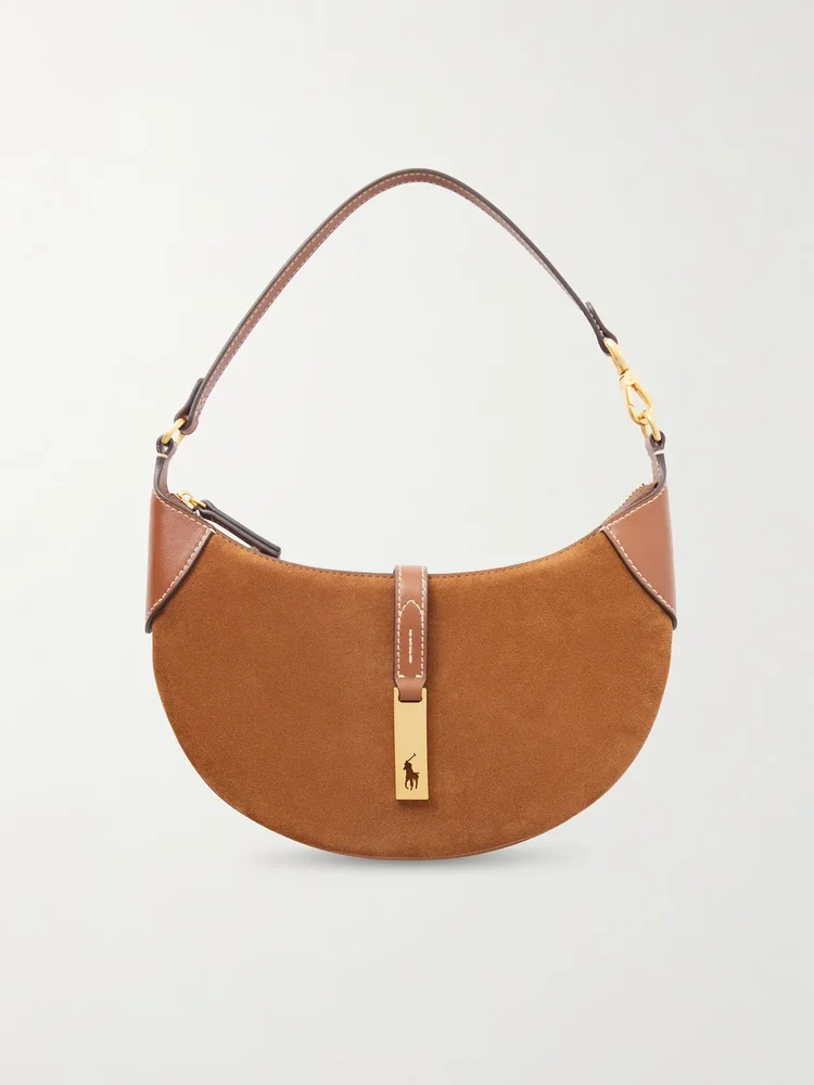 Leather Trimmed Suede Shoulder Bag