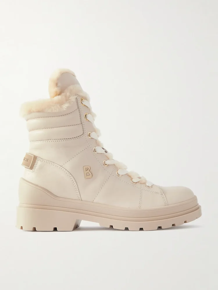 St. Moritz embellished shearling-lined leather ankle boots