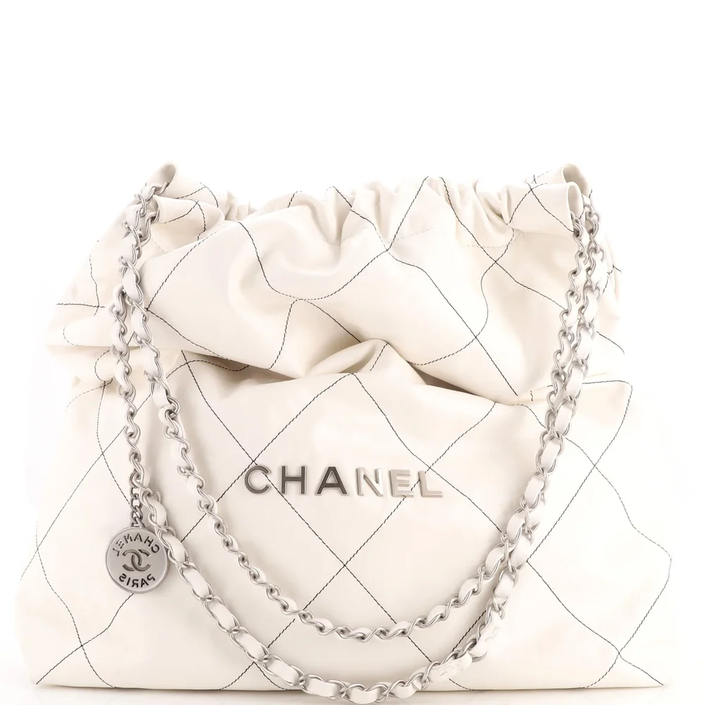 Pre-Owned 22 Chain Hobo Quilted Calfskin Large in White, Aged Silver Hardware