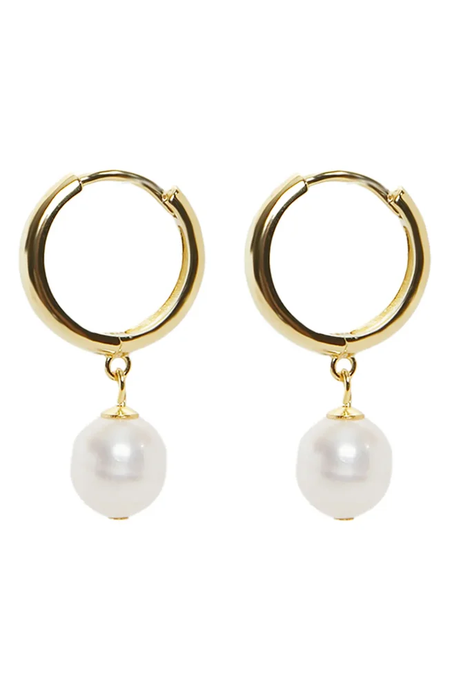 Freshwater Pearl Drop Huggie Hoop Earrings