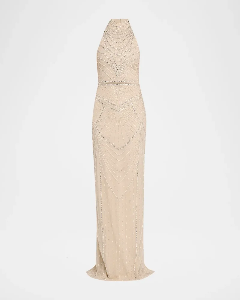 Embroidered Tulle Halter Gown