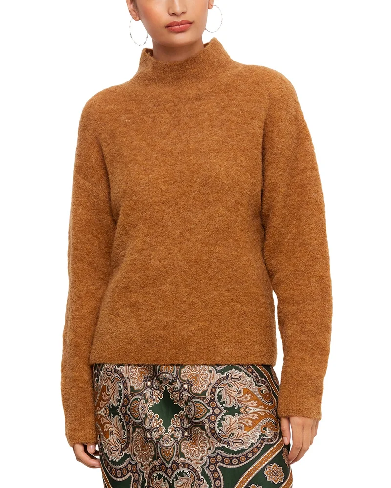 Mock Neck Bouclé Knit Sweater