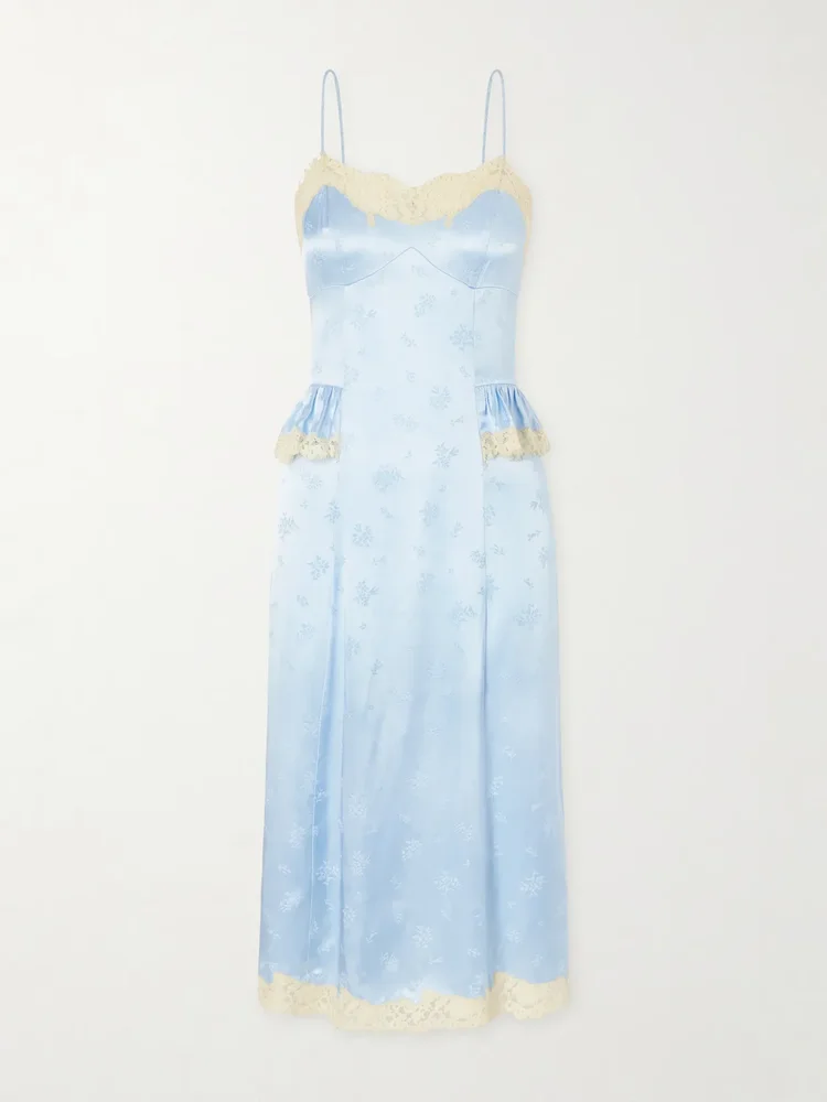 Lise lace-trimmed floral-jacquard satin midi dress