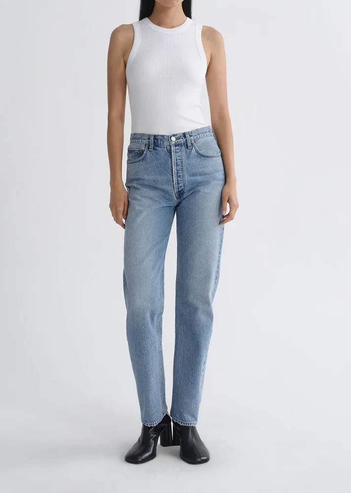90's Pinch Waist High Rise Straight Long in Stage