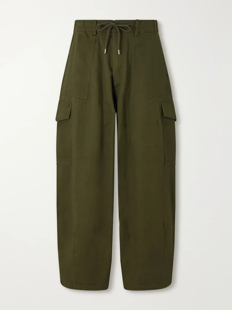 Wide-Leg Cotton-Twill Drawstring Cargo Trousers