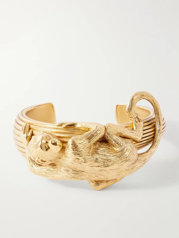 Monkey 18-karat gold-plated brass cuff