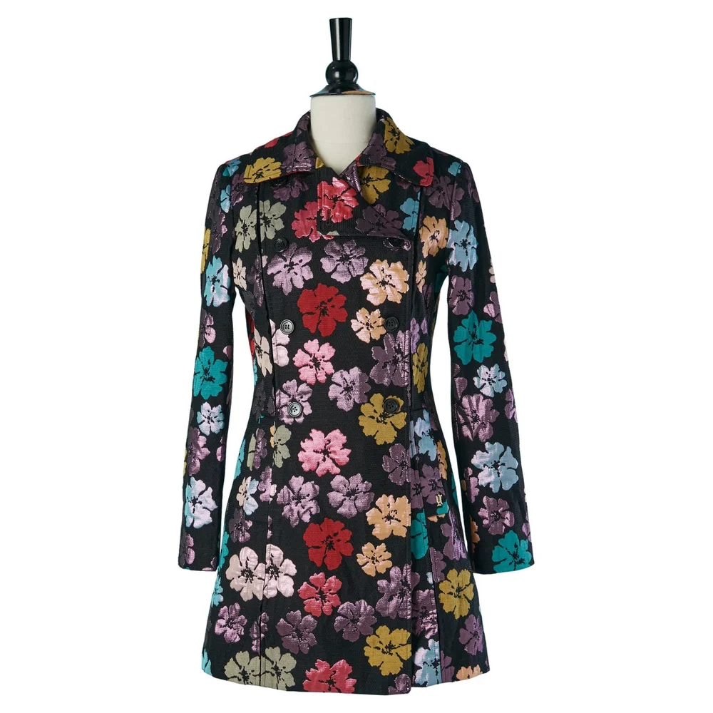 Double breasted brocade coat with flower pattern Galliano