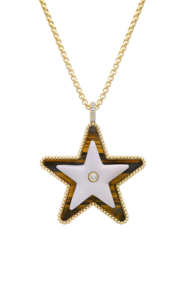 Mega Star Power Tiger's Eye, White Agate and Diamond Necklace
