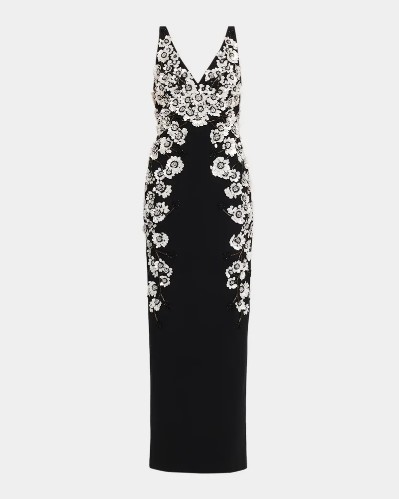Floral Beaded Crepe Column Gown