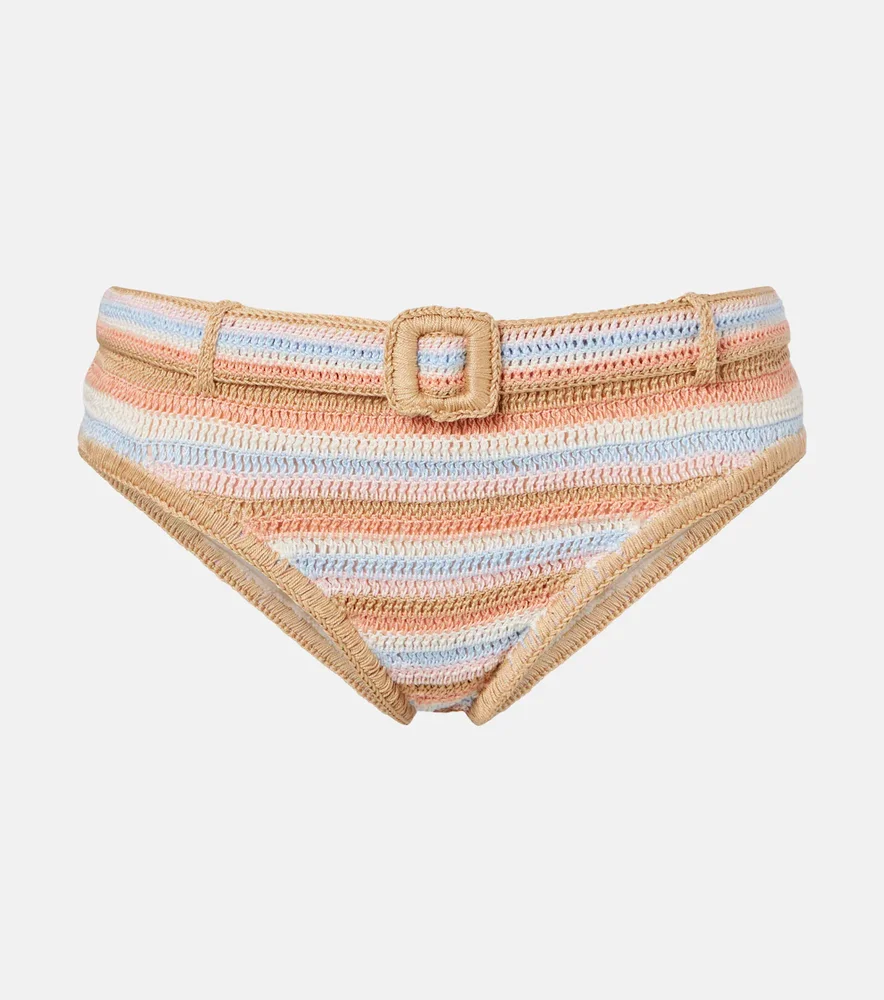 Crochet striped cotton bikini bottoms