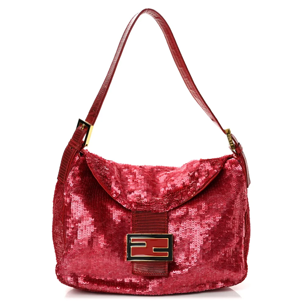 Pre-Owned Sequin Lizard Enamel Baguette Red
