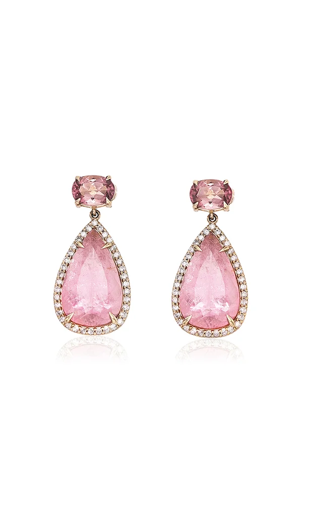 14K Gold Pink Tourmaline Double Drop Earrings