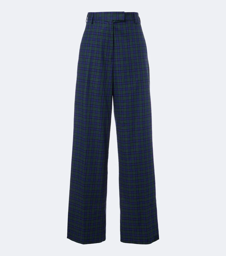 Plaid cotton flannel wide-leg pants